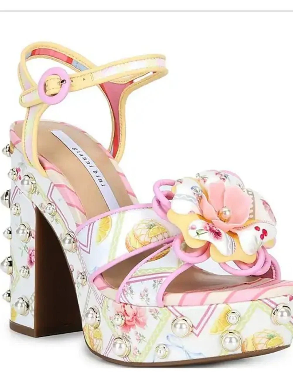 Gianni Bini the Brook Two Floral Postcard Pearl-Stud Platform Sz 8